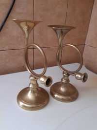 Set sfesnice model trompeta, din alama, inaltime 25,5cm