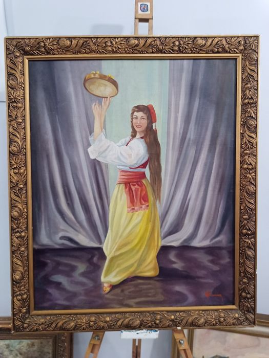 картина маслени бои Танцьорка с Даире (Ориенталски Мотив)