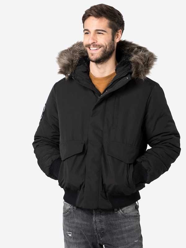 Geaca iarna bomber cu gluga Superdry barbati, M, neagra