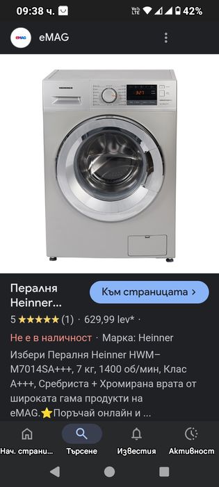 Продавам пералня HEINNER за ремонт или за части