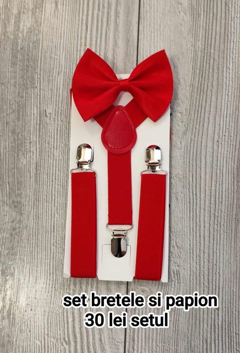 Papion si bretele rosii si verzi baieti 2-6 ani
