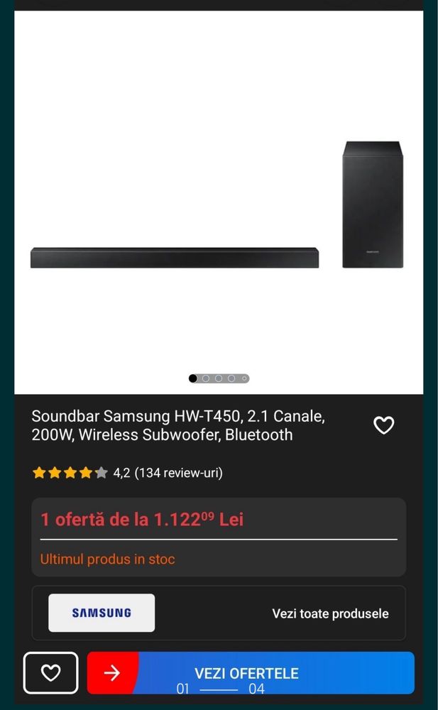 Soundbar Samsung HW-T450 + Subwoofer 2.1 200w