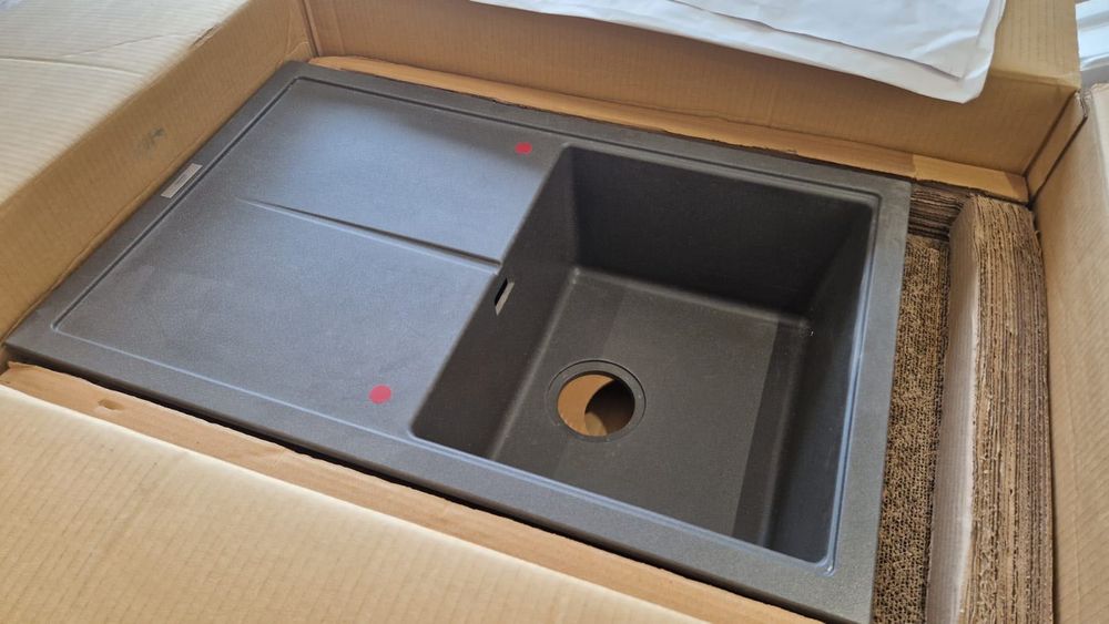 НОВА!GROHE Композитна мивка за кухня в цвят сив гранит с отцедник K400