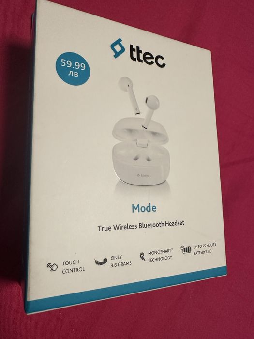 Безжични слушалки TTEC - TWS Mode, бели