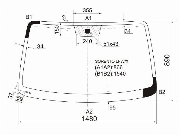 Стекло лобовое  Kia Sorento