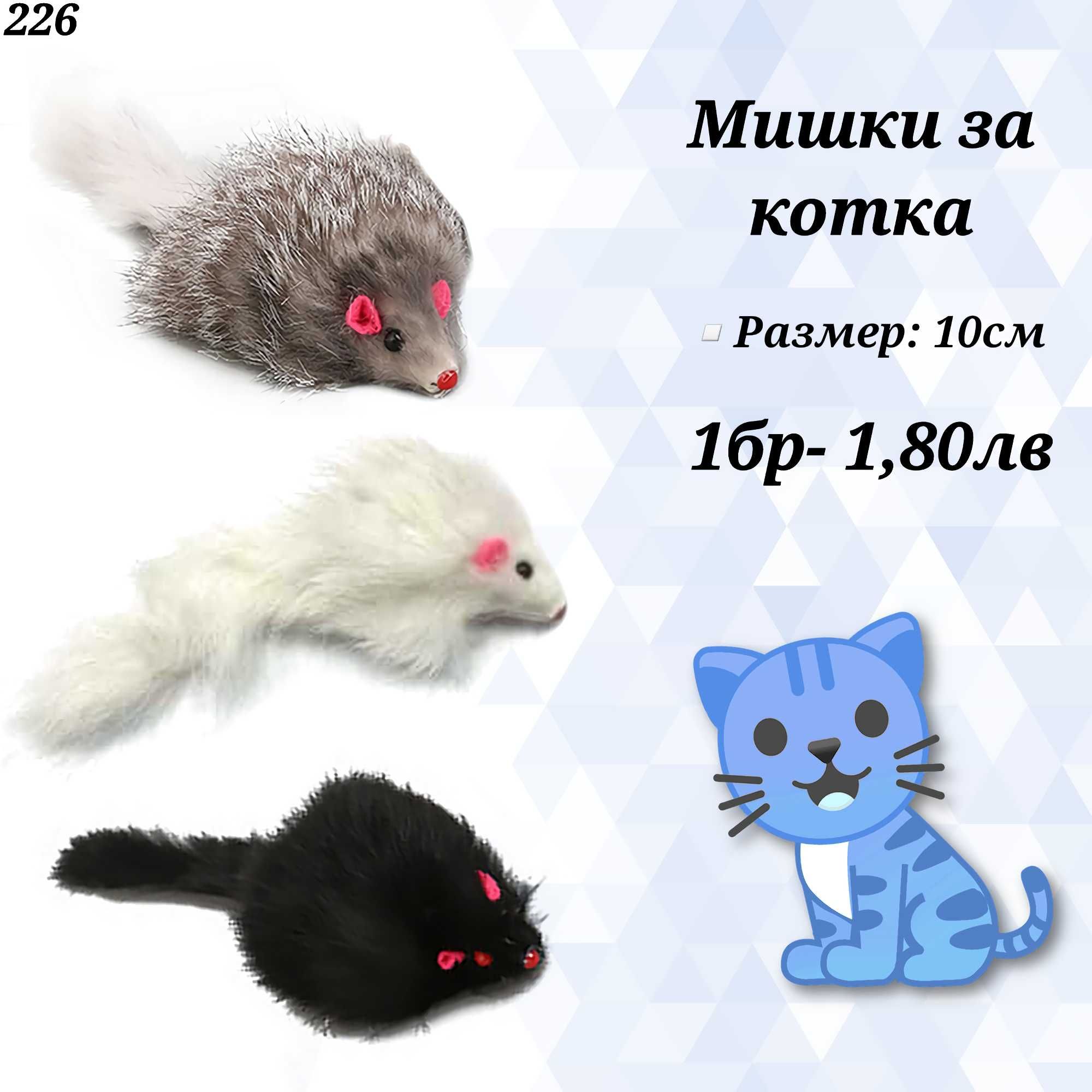 Играчки за котка. Въдица, драскало, мишки, топчета, лакомства за котки