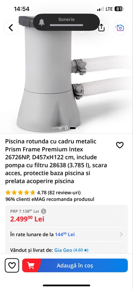 Vand piscina 457x122