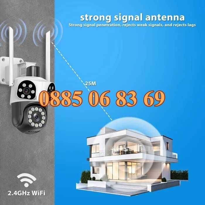 Безжична WiFi IP камера с 3 обектива 12MPx, нощно виждане, 360°, iCSee