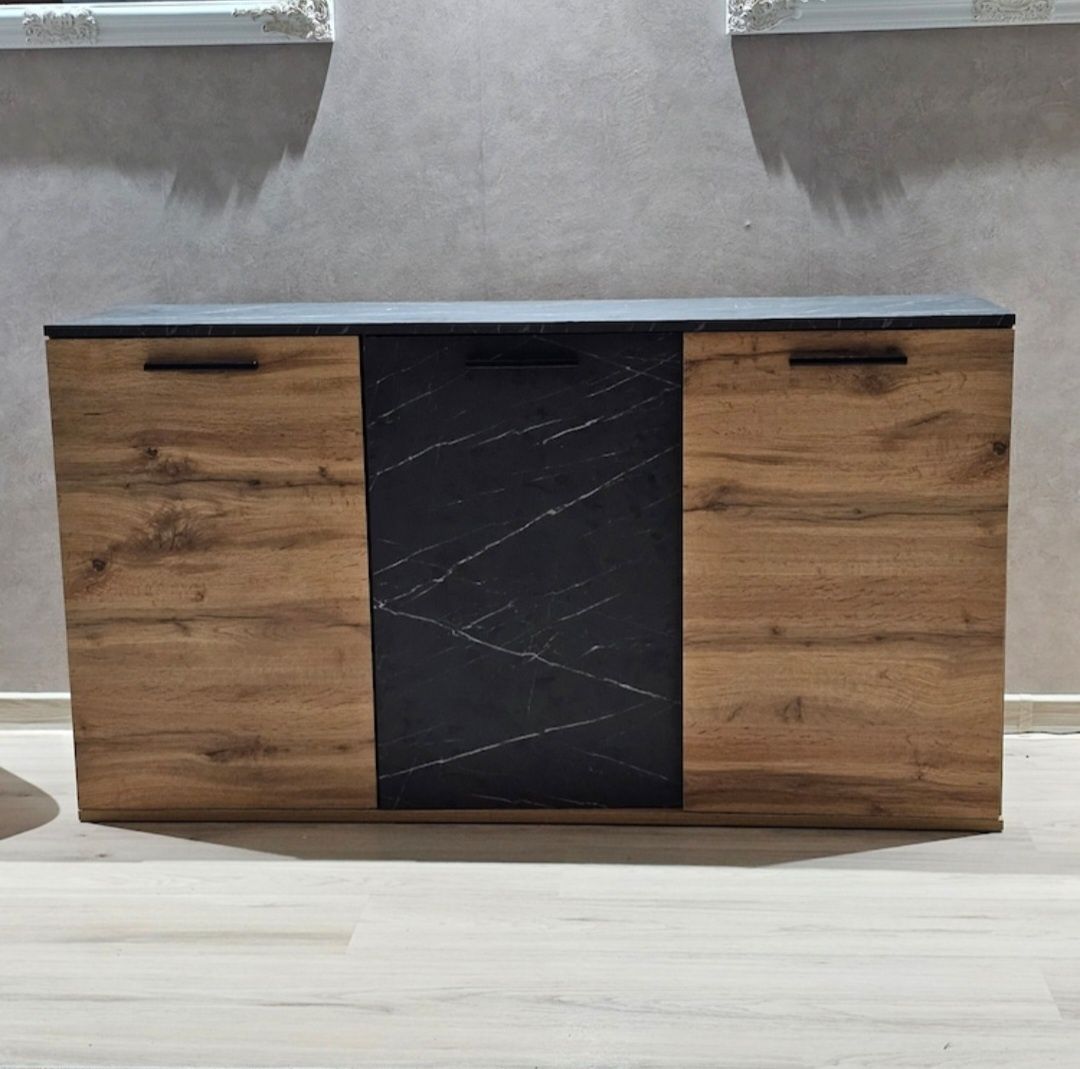 Comodă 138x42x75 / Culoare Stejar Dakota / Efect Marmură piatră