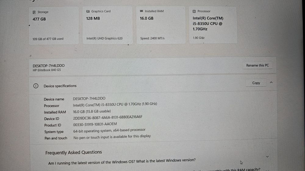 Laptop HP elite book 840 g5