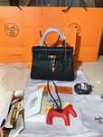 Geanta dama hermes kelly 25cm negru cu accesorii audii cadou c:22
