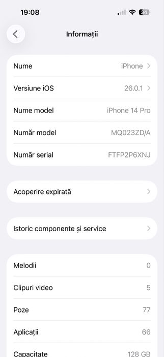 Iphone 14 pro 128 gb viata bateriei este de 76 %