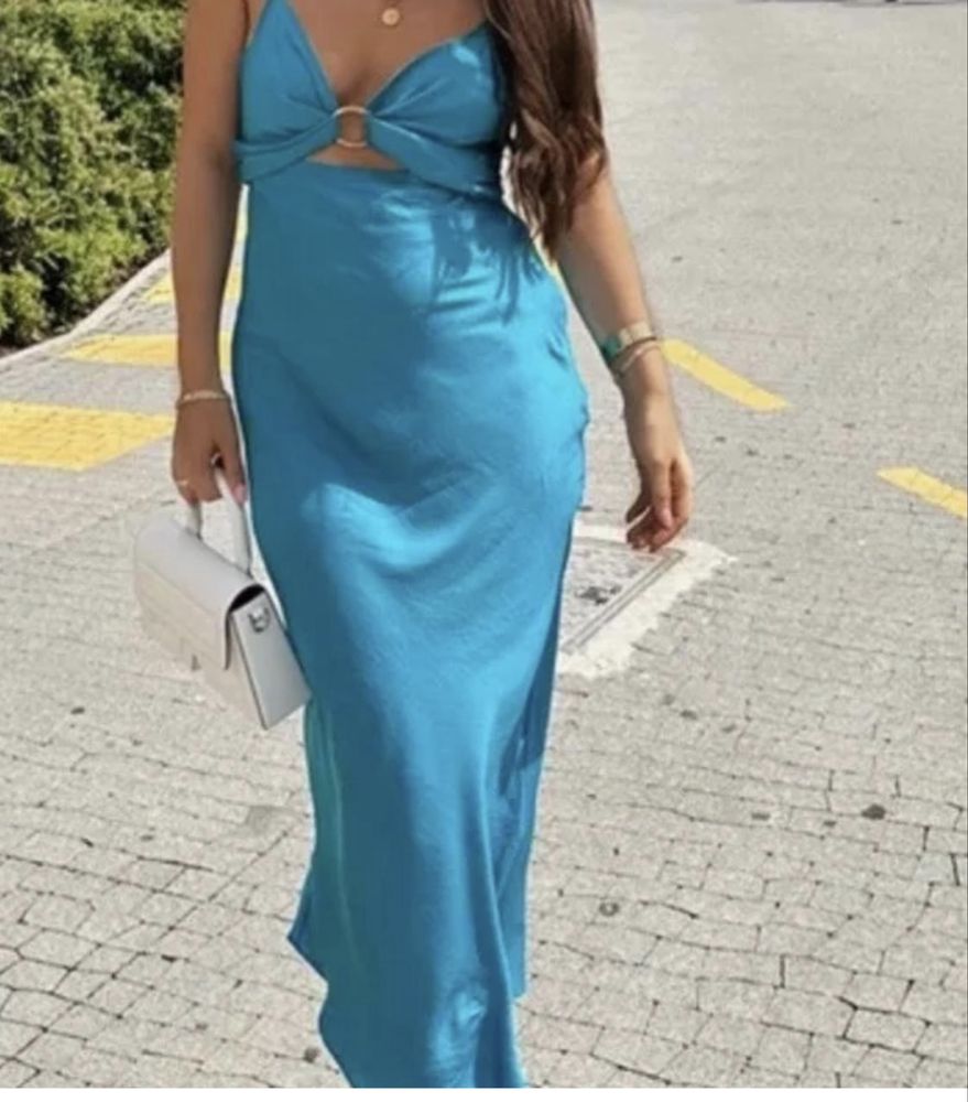 Rochie noua, Zara , midi, de vara, turcoaz , XS