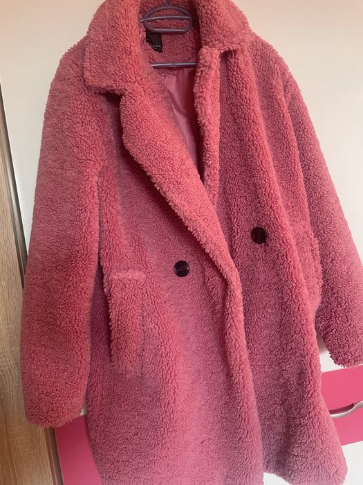 Дамско палто розово Teddy bear Zara Guess Bershka H&M Armani Gucci