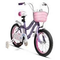 Bicicletă Rich Baby R1608A,copii 4-6 ani, roți ajutătoare Mov/Alb,nouă