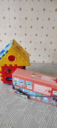 Комплект играчки: къща с различни фигури(образователен куб) + пъзели