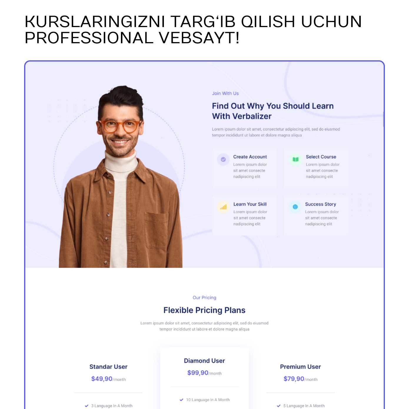 O‘quv markazlari uchun zamonaviy vebsayt ishlab chiqamiz!