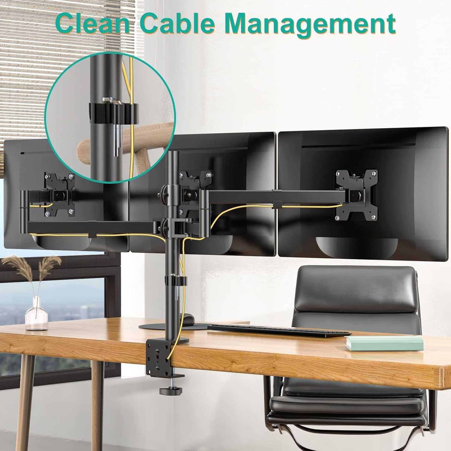 Suport monitor pentru trei monitoare, regrabil, wali , 13"-27"