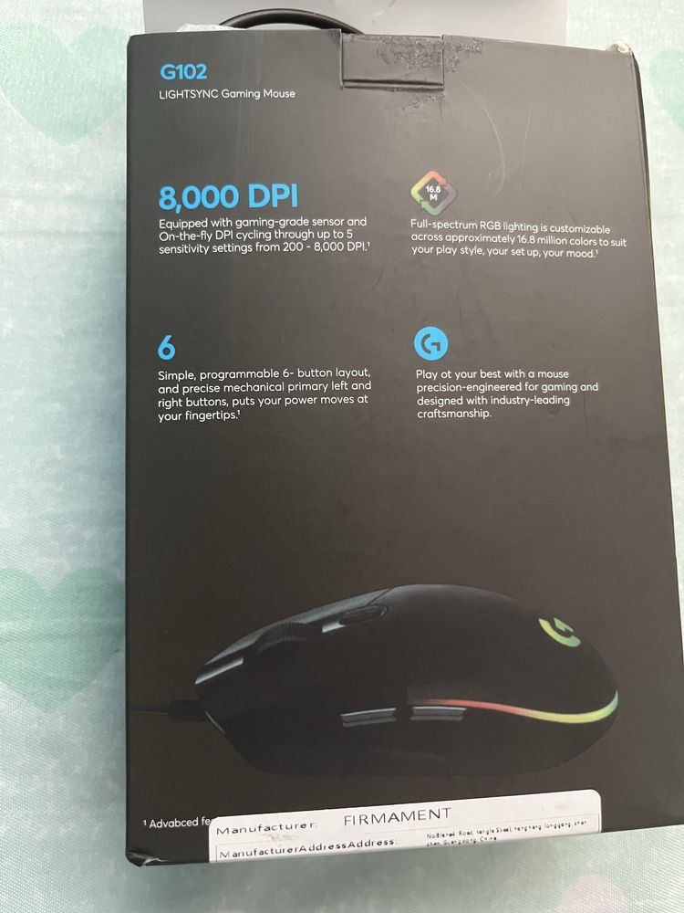 Mouse Logitech G102 Lightsync pentru office Desigilat FullBox Negru