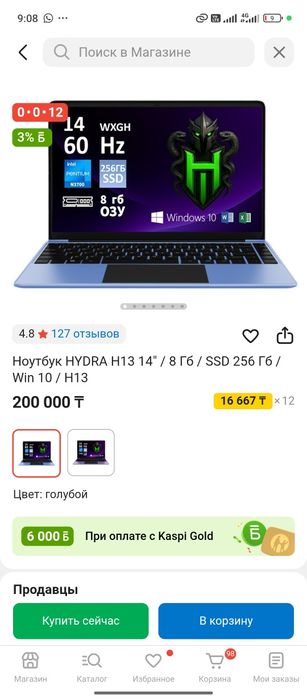 Ноутбук  HYDRA H13  256 ГБ