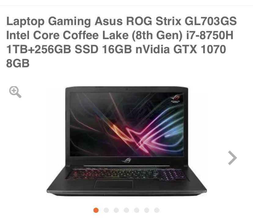 Laptop Asus Gaming ROG Strix GL703GS Intel Core i7-8750H 1TB+256Gb SSD