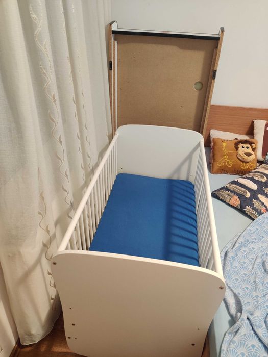 Pătuț de bebeluș alb lemn masiv