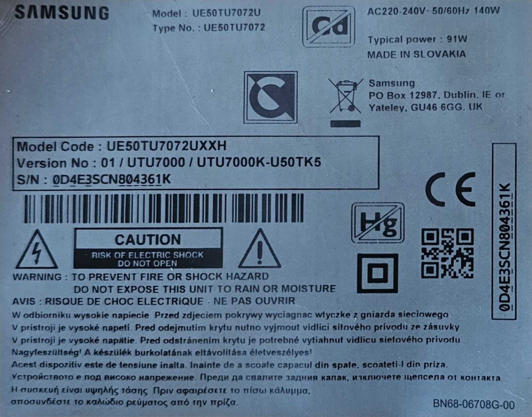 Дънна платка за Samsung UE50TU7072UXXH
