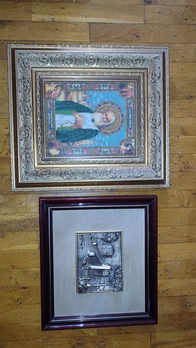 Icoană brodata si Basorelief argint