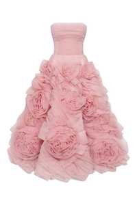 Rochie din tul cu flori dramatice, în roz cețos Milla.com