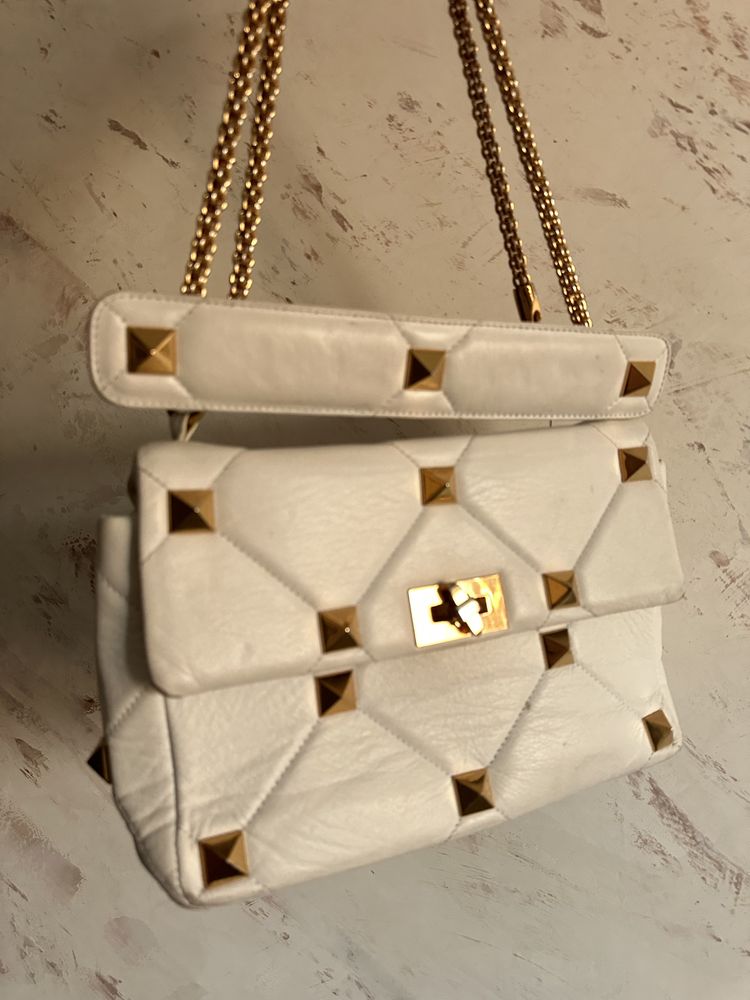 Чанта естествена кожа Valentino бяла