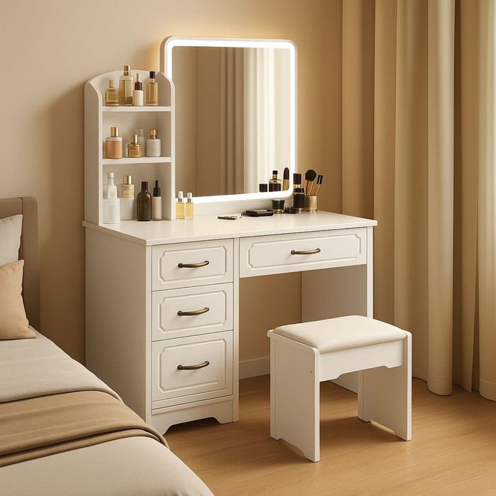 Туалетный столик с зеркалом и LED-подсветкой (80×36×131 см)