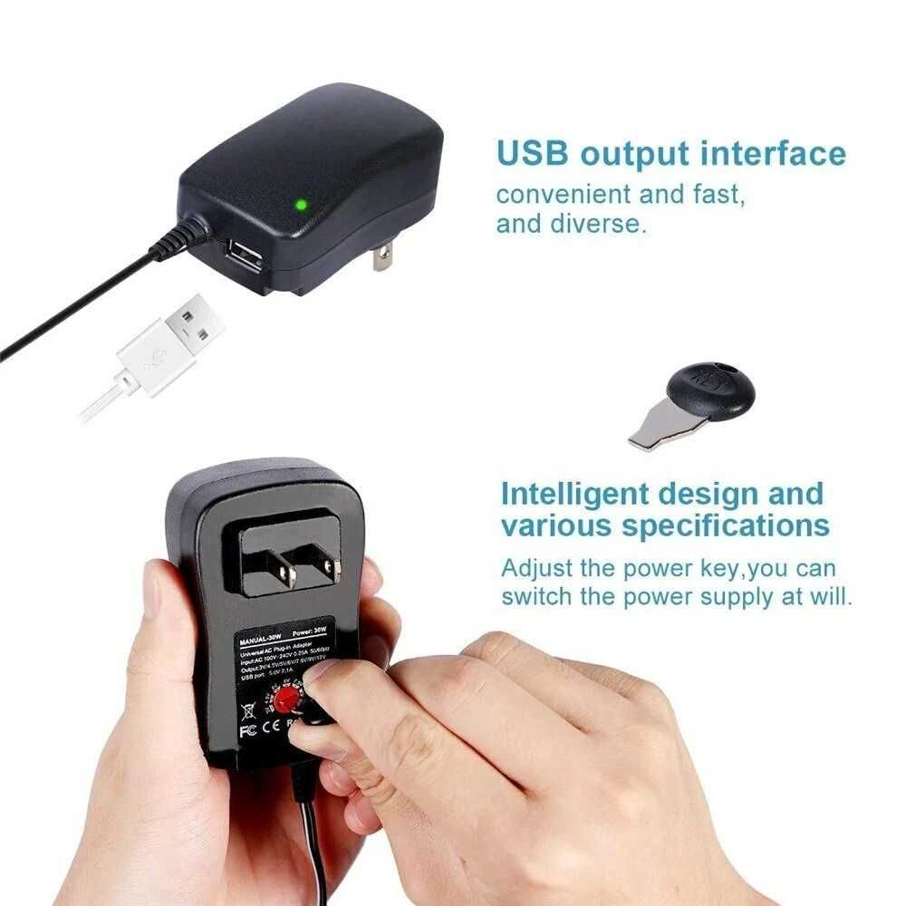 Адаптер регулируем Automat, Универсалeн, USB зарядно, 30W 3V-12V AC DC