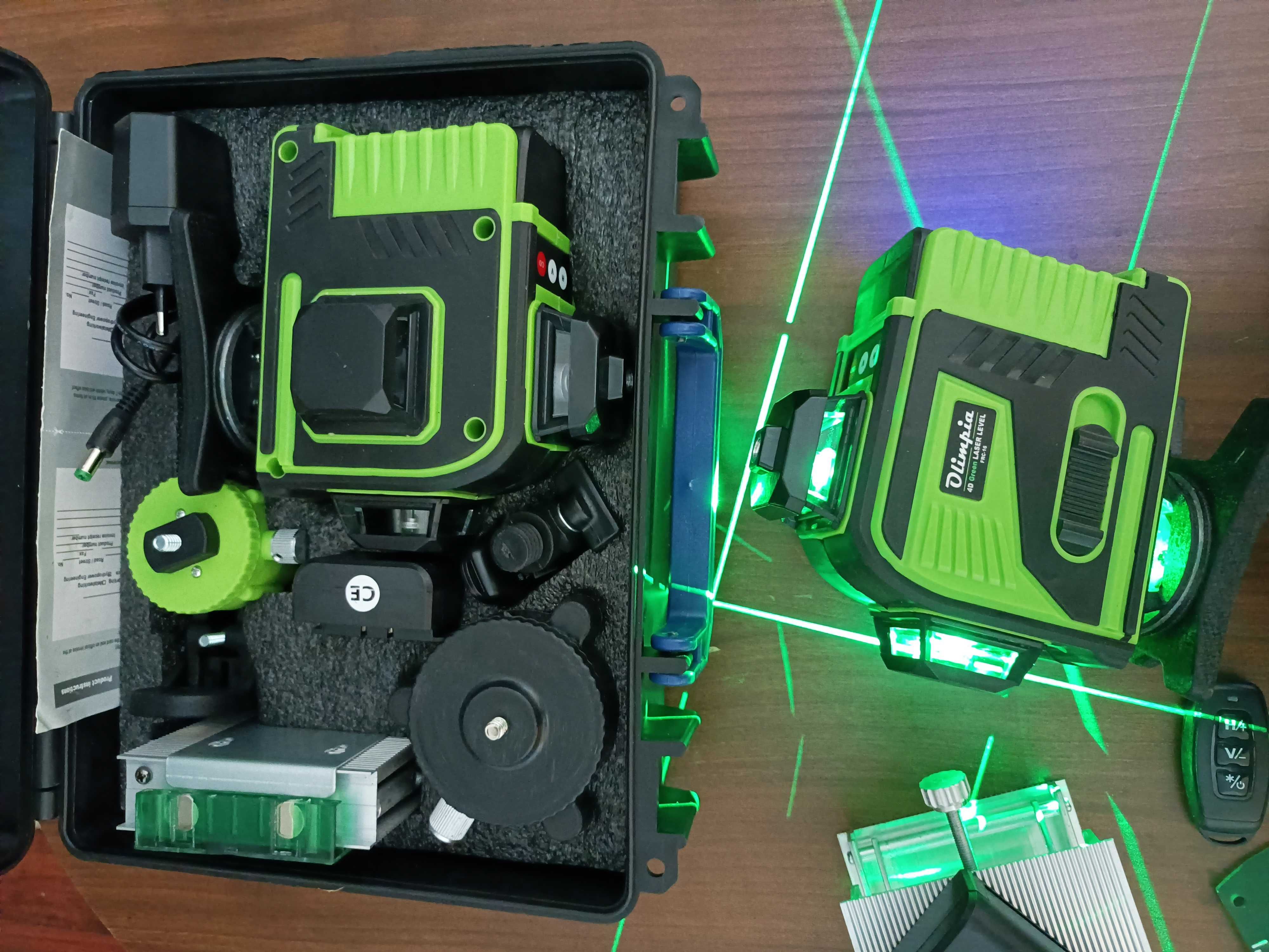 Nivela laser profesionala OLIMPIA 4D 16 linii, laser verde, 2 baterii