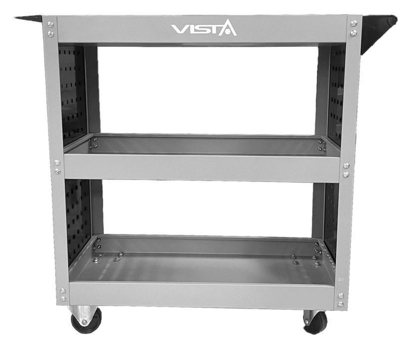 Carucior mobil 3 rafturi cu suport surubelnite si panou carlige