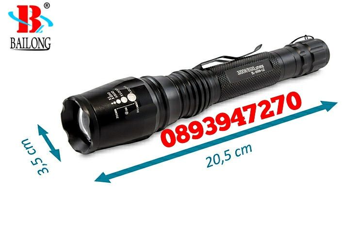 Акумулаторен фенер BL-8668 -T6 Cree диод, LED, Zoom, зарядно за 220V,