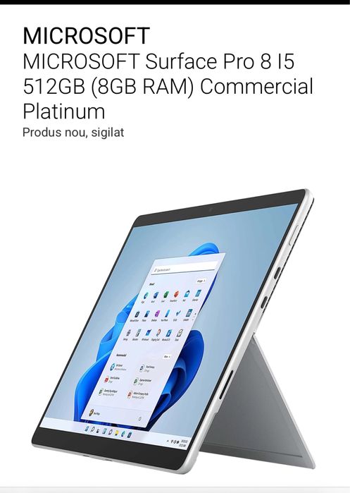 Microsoft surface pro 8, Intel I5, 512gb. EXTRA FULL, Sigilat