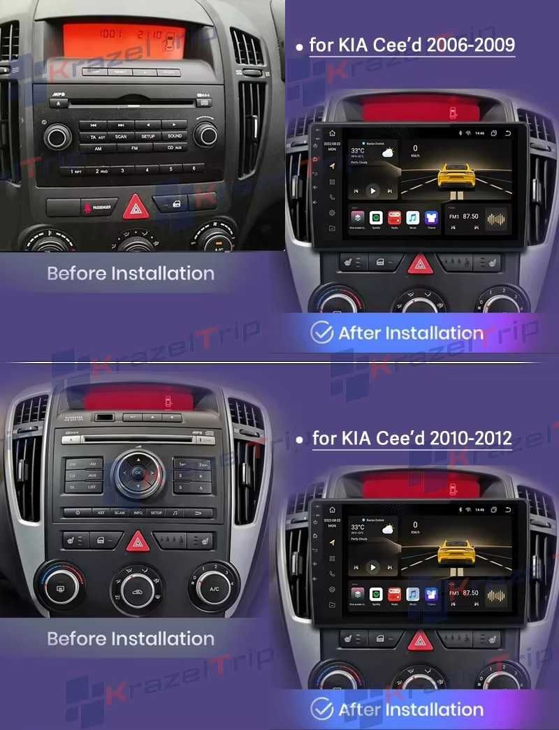Мултимедия 9" Android 13 за КIA Ceed I навигация CARPLAY RDS DSP