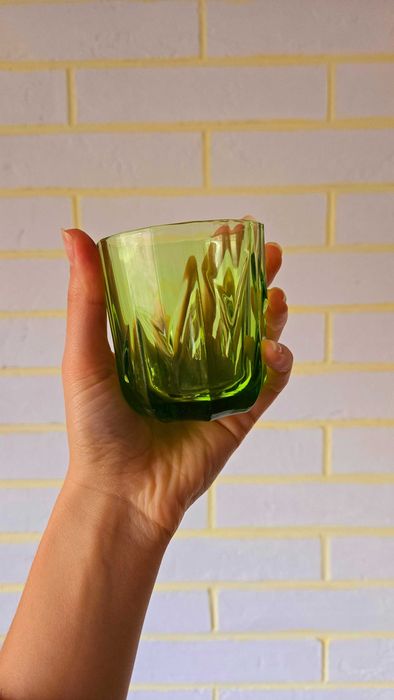 Стъклени винтидж чаши Pasabahce - 14 бр, зелено стъкло