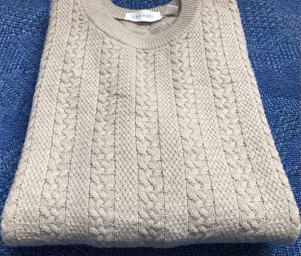 100% вълна Trenery Crew Neck Stitch Knit мъжки пуловер - L-M