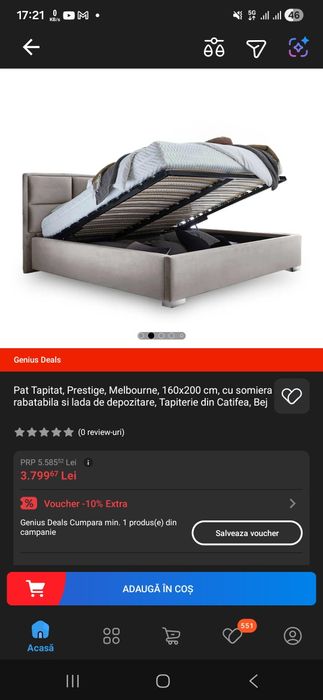 Vand Pat tapitat Bej 160x200 cu somiera si lada depozitare