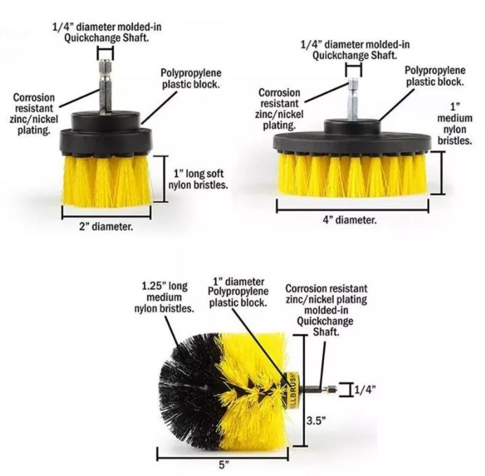 perii curatare, adaptor surubelnita electrica, SET 3 dimensiuni