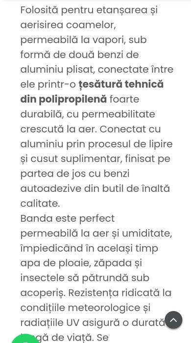 Bandă ventilare coama