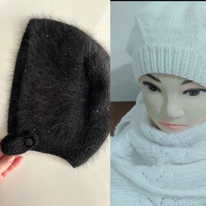 Продается чепчик с пайетками и берет с шарфом (ангора)