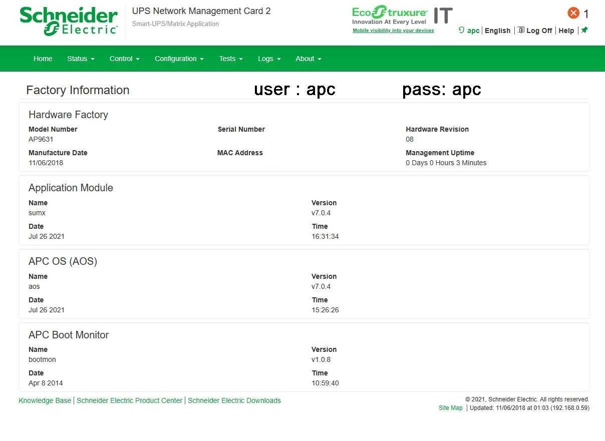 APC ups rack server Network Management Card 2 Schneider AP9631 NMC2
