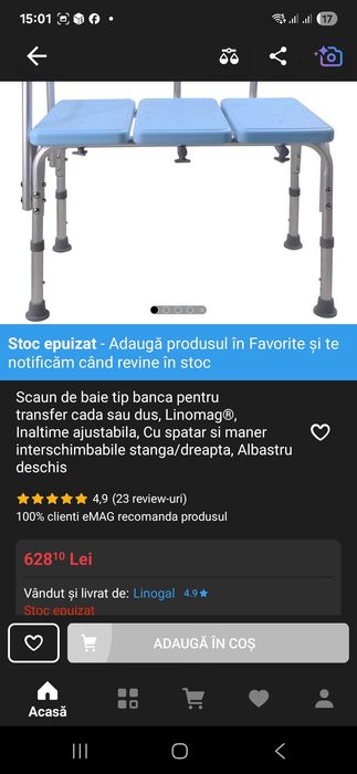 Scaun de baie tip banca