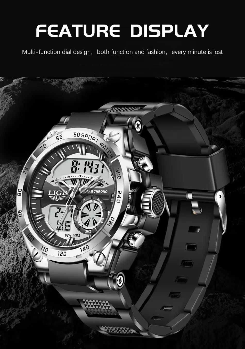 Водоустойчив кварцов мъжки часовник LIGE Sports Watch