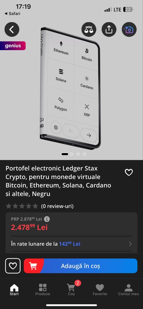 Portofel electronic Ledger Stax Crypto, pentru monede virtuale SIGILAT