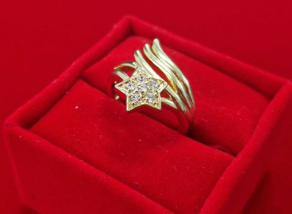 GR77,inel placat aur 14k, model stea, lat, zirconiu alb