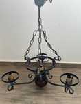 Lustra / Candelabru rustic,  suspendat cu lant,  3 brate