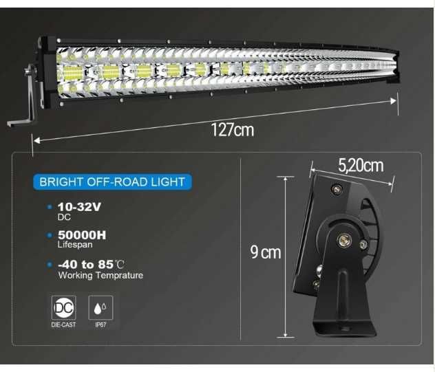 Извит 127cм 936W 9D LED BAR диоден прожектор, дневна светлина 48000lm